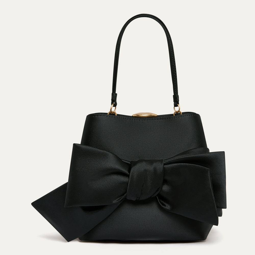 SATIN BOW RUBY HANDBAG