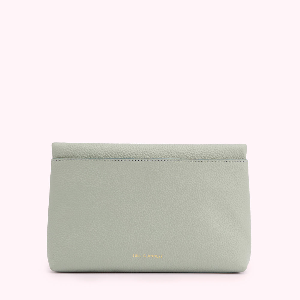 Sage green Lulu Guinness leather clutch.
