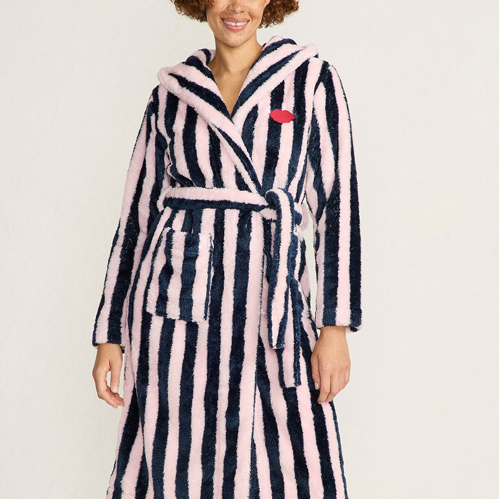 Navy And Pink Striped Dressing Gown