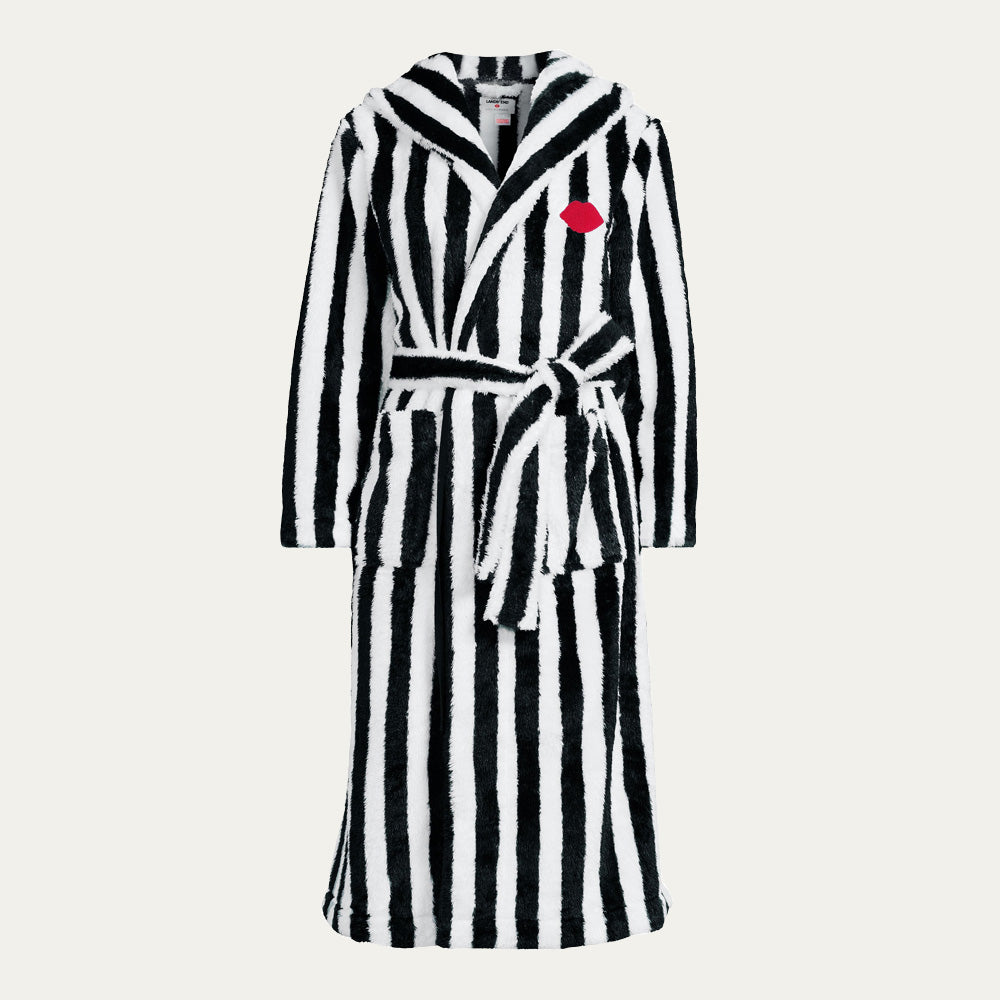 25% Off Lulu Guinness x Lands' End Collection 5 6447556 LG STRIPE DRESSING GOWN BLACK IVORY STRIPE