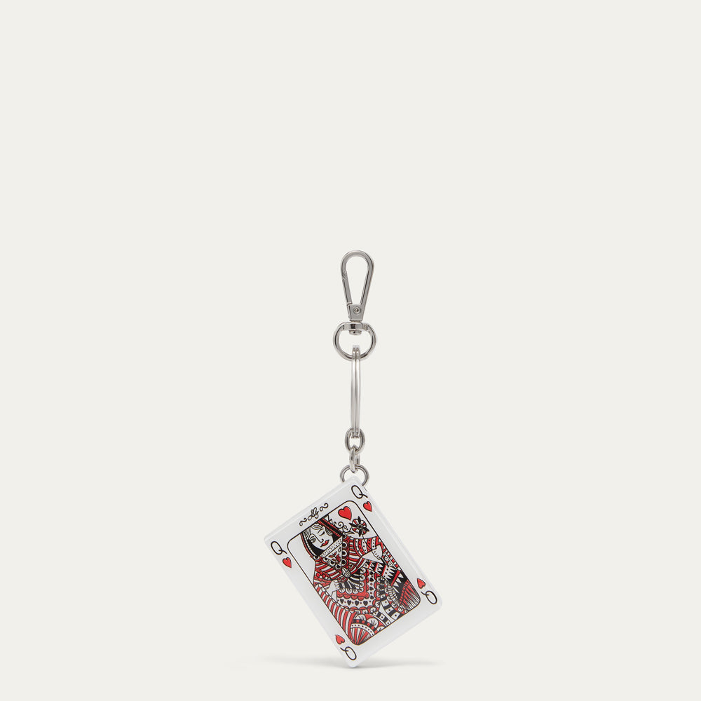 Queen of hearts playing card keyring with a printed winking Queen of hearts. 