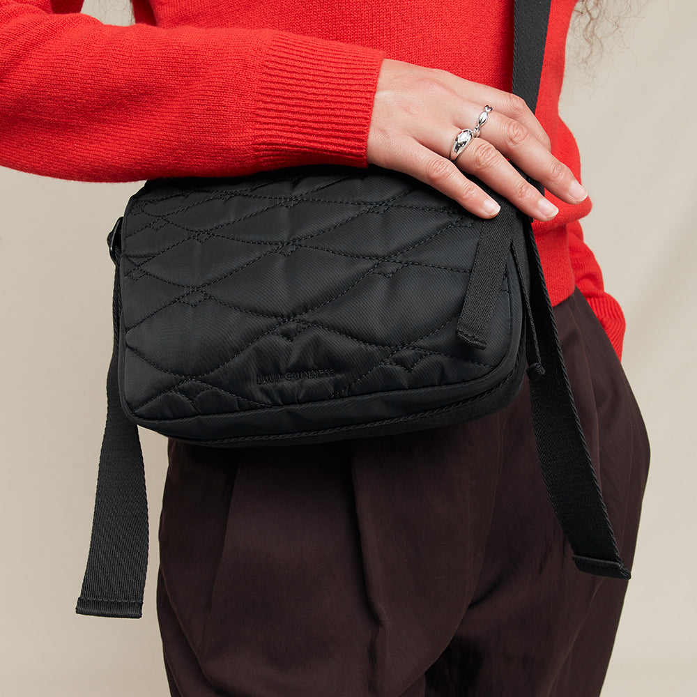 Black Quilted Lip Crossbody Bag | Designer Crossbody Bag | Lulu