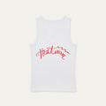 White tank top with red 'Heatwave' text on a white background