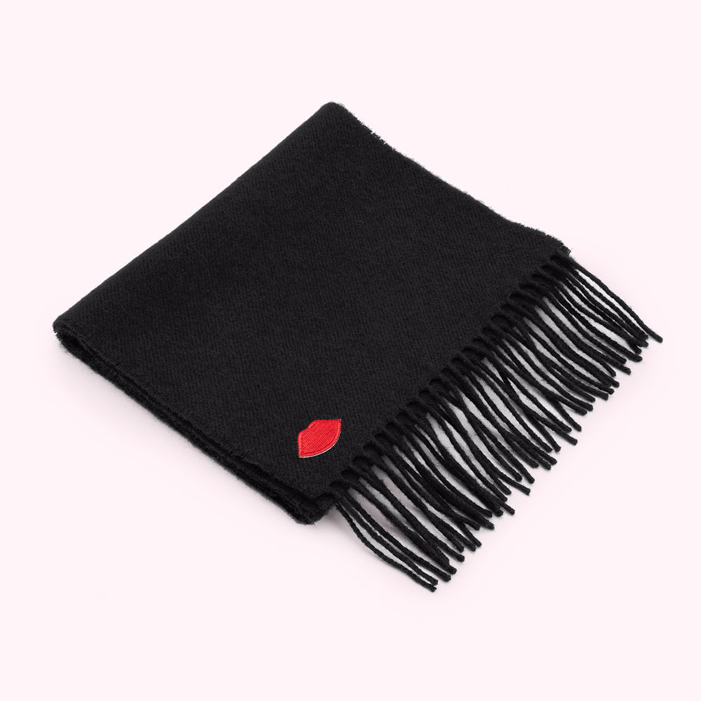 BLACK EMBROIDERED LIP SCARF