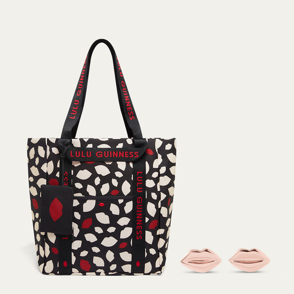 FLURRY OF KISSES TOTE BAG & 14K ROSE GOLD PLATED LUNA LIP STUD EARRINGS