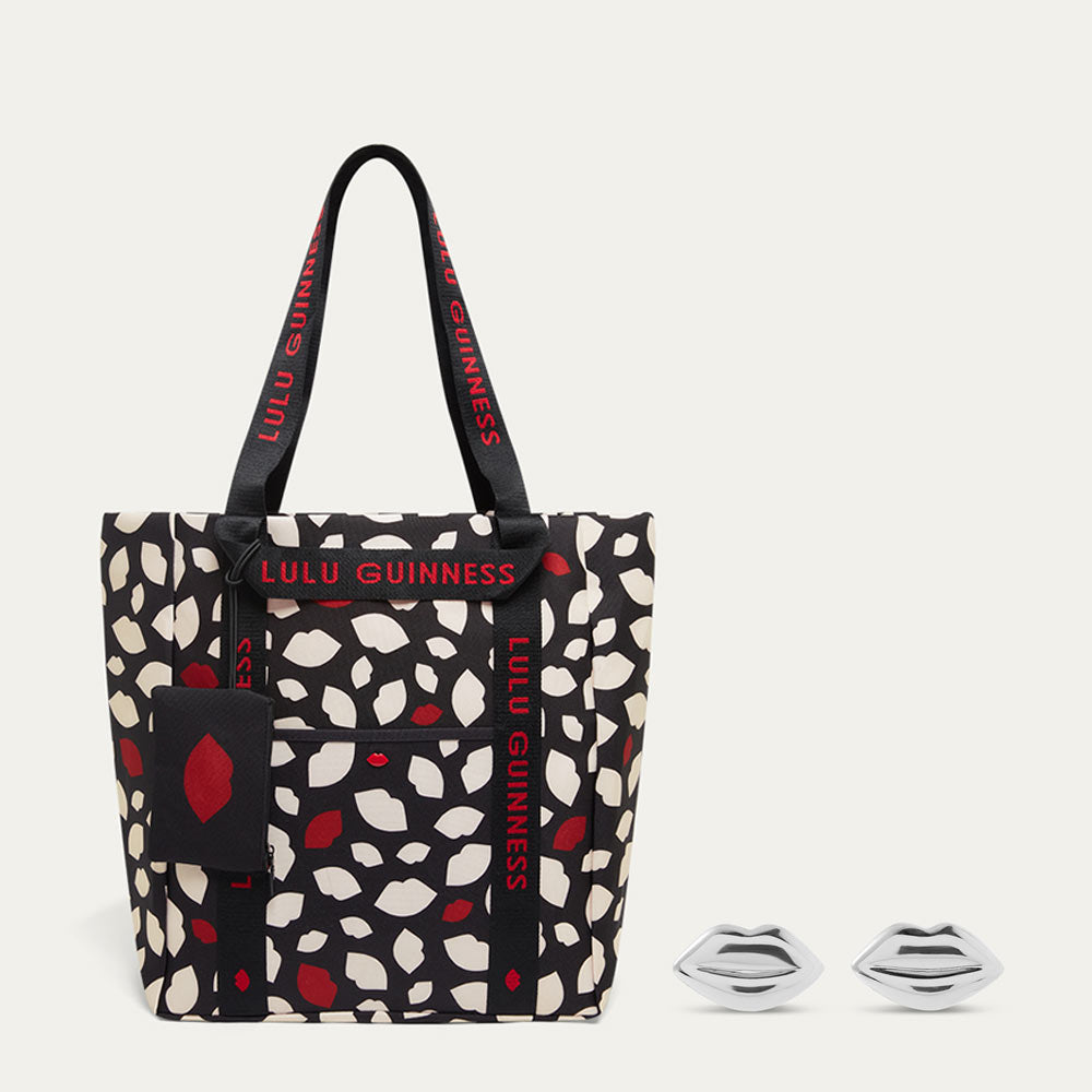 FLURRY OF KISSES TOTE BAG & STERLING SILVER LUNA LIP STUD EARRINGS