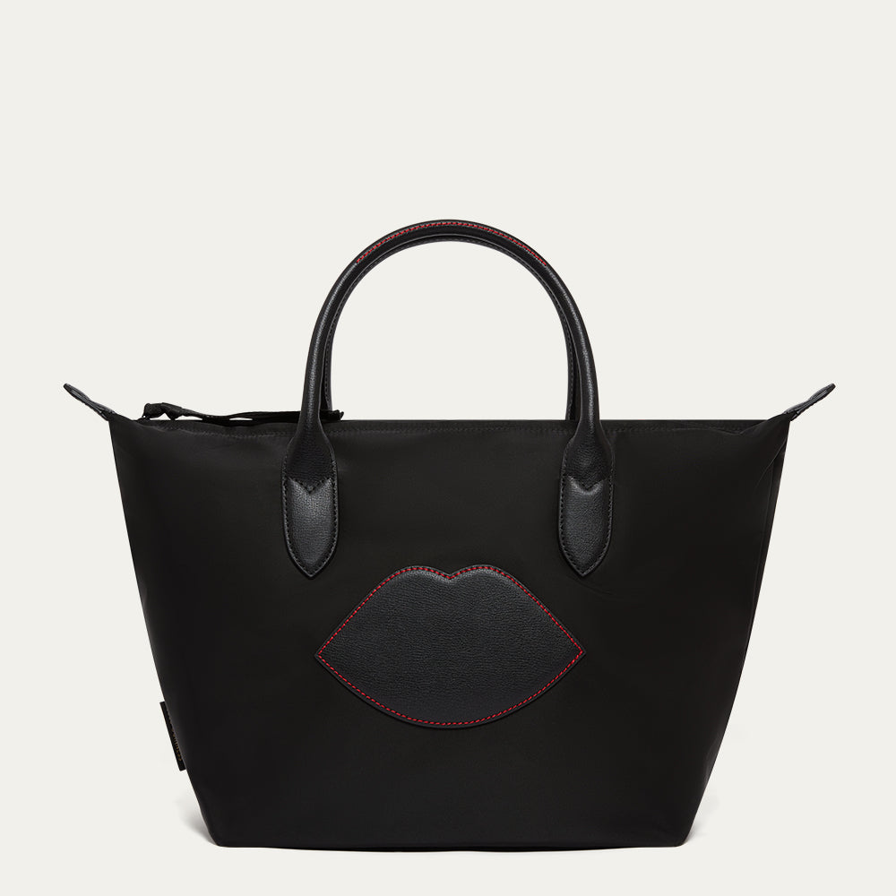 BLACK NYLON OH LU LU MEDIUM TOTE BAG