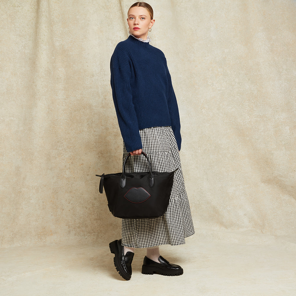 BLACK NYLON OH LU LU MEDIUM TOTE BAG