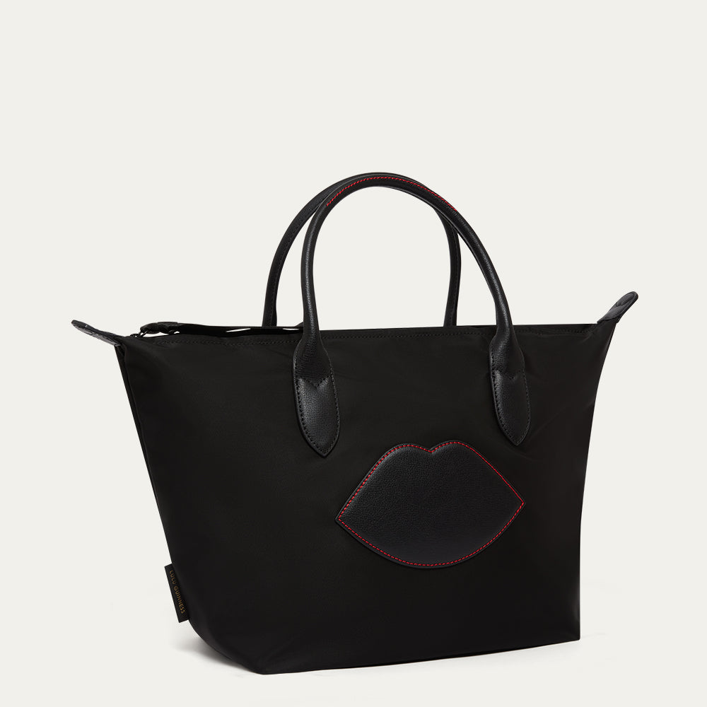 BLACK NYLON OH LU LU MEDIUM TOTE BAG