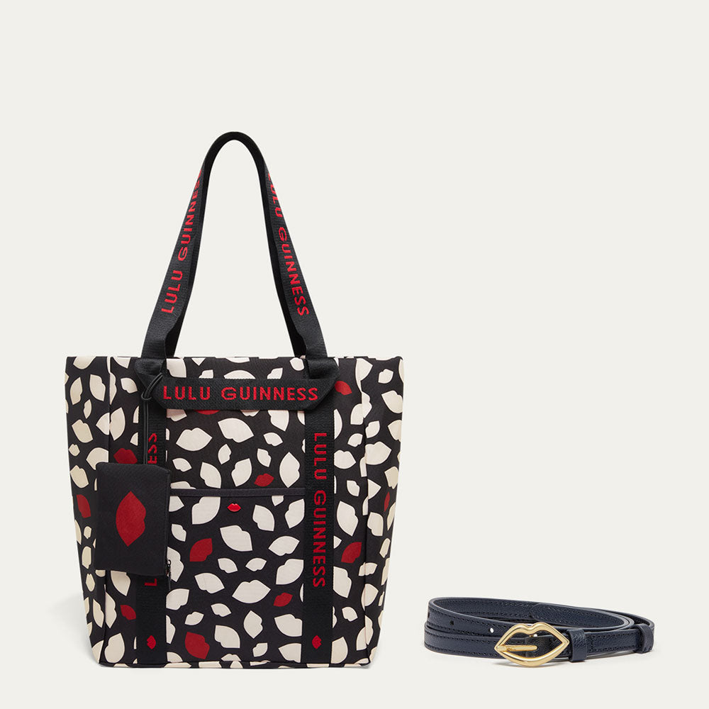 NAVY LIP BUCKLE BELT & FLURRY OF KISSES TOTE BAG