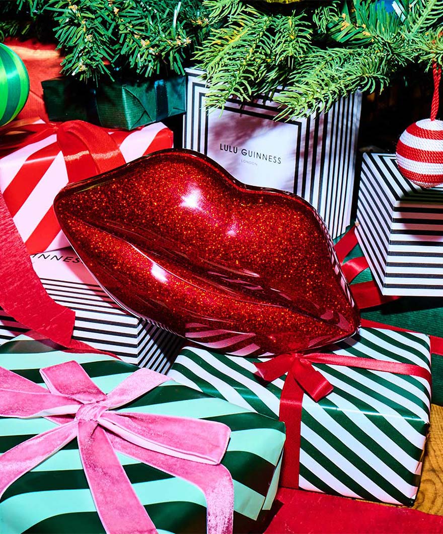 Lulu Red Racket Lulu Red Glitter Lips Clutch Bag | Lulu Guinness