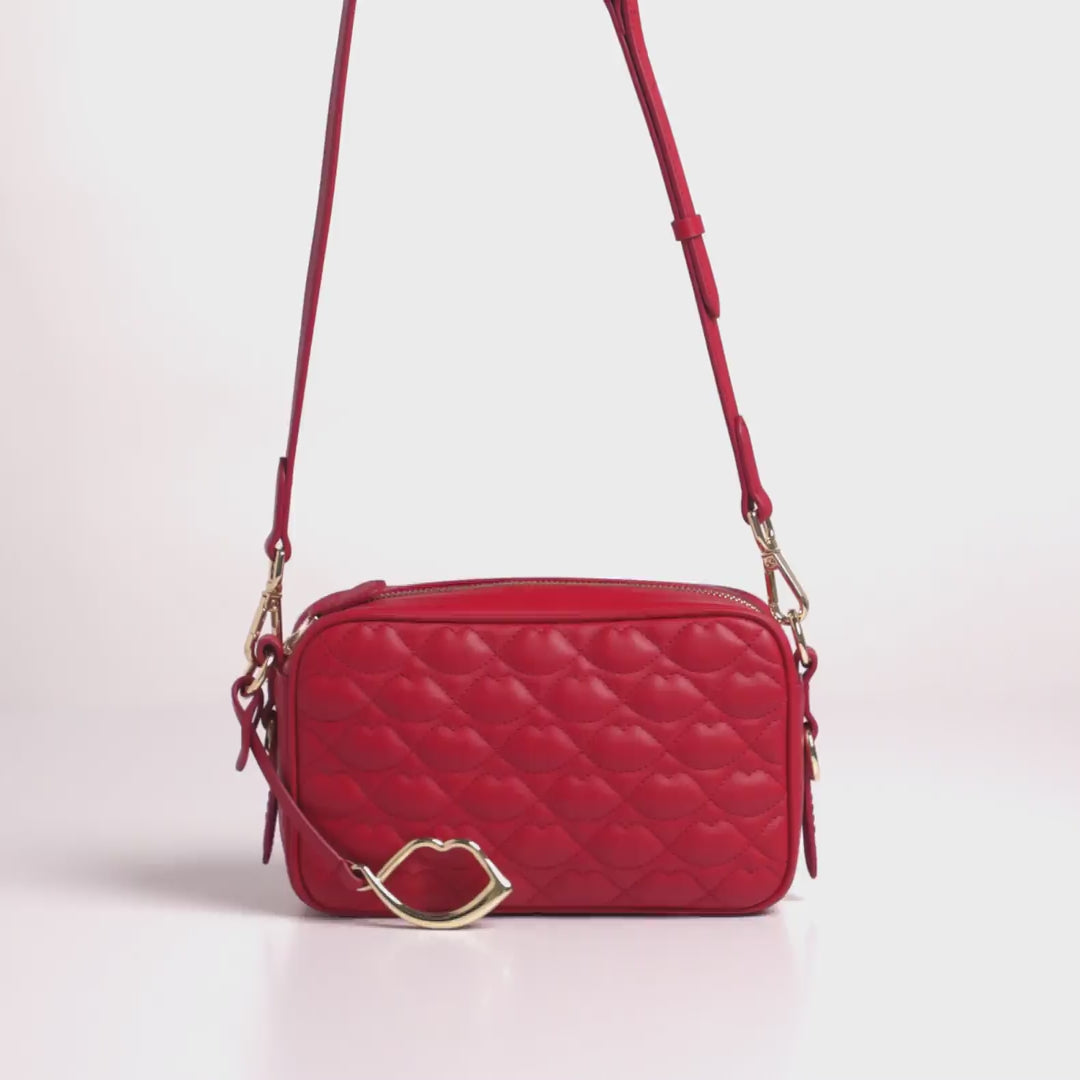Lulu Red Quilted Lip Ashley Leather Crossbody Bag