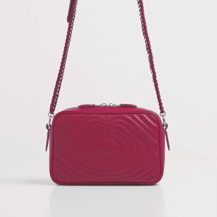 Raspberry Lip Ripple Quilted Leather Bella Crossbody Bag