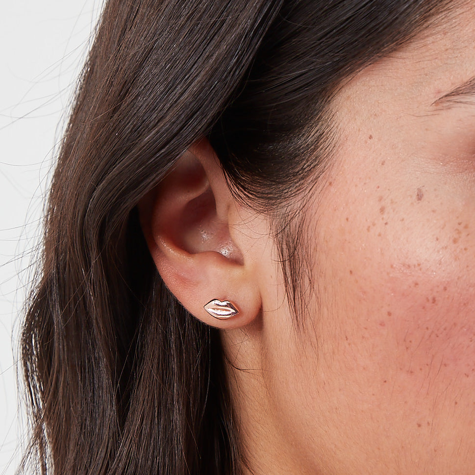 FLURRY OF KISSES TOTE BAG & 14K ROSE GOLD PLATED LUNA LIP STUD EARRINGS