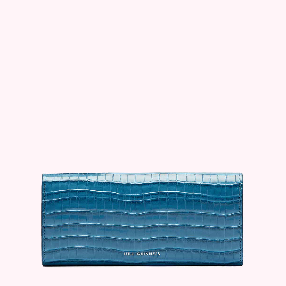 Teal crocodile-embossed leather Lulu Guinness wallet.
