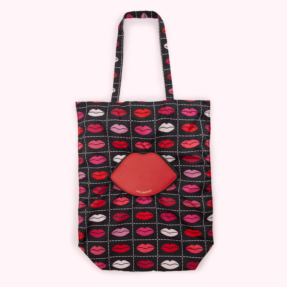 BLACK MULTI LIPS FOLDAWAY SHOPPER