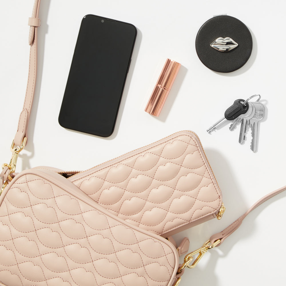 PEBBLE PINK SMALL QUILTED LIP ASHLEY LEATHER CROSSBODY BAG