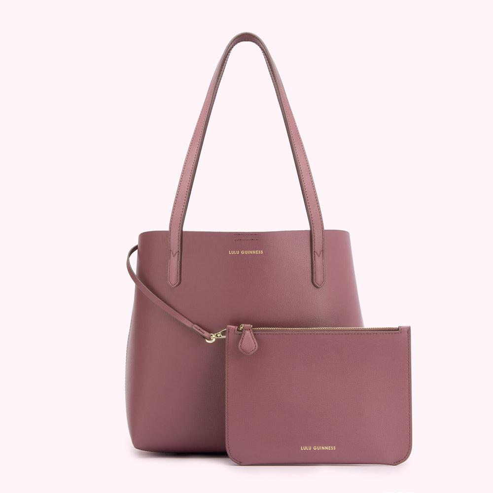 Dusty rose Lulu Guinness tote bag with matching zip pouch.

