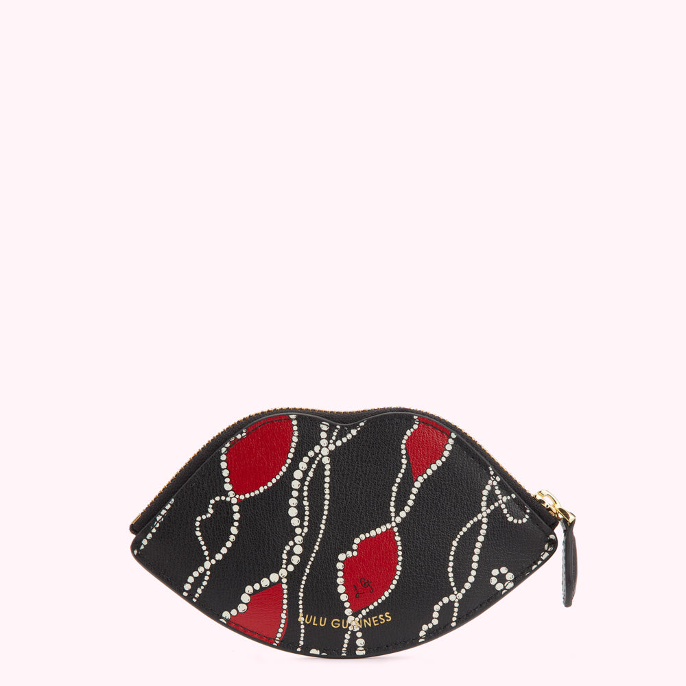 BLACK MULTI PEARLY LIP PRINT ARIA COIN PURSE