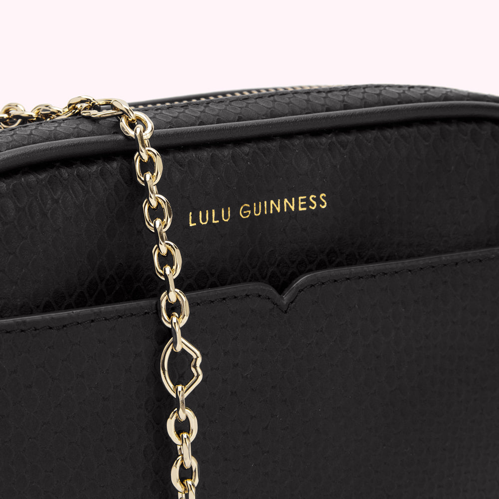 BLACK SNAKE EMBOSSED LEATHER CLARA CROSSBODY BAG