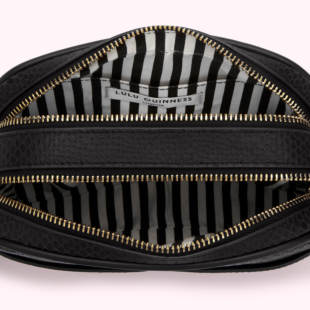 BLACK SNAKE EMBOSSED LEATHER CLARA CROSSBODY BAG