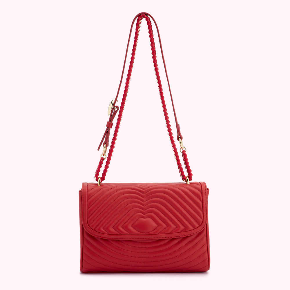 Lulu Red Lip Ripple Quilted Leather Brooke Crossbody Bag