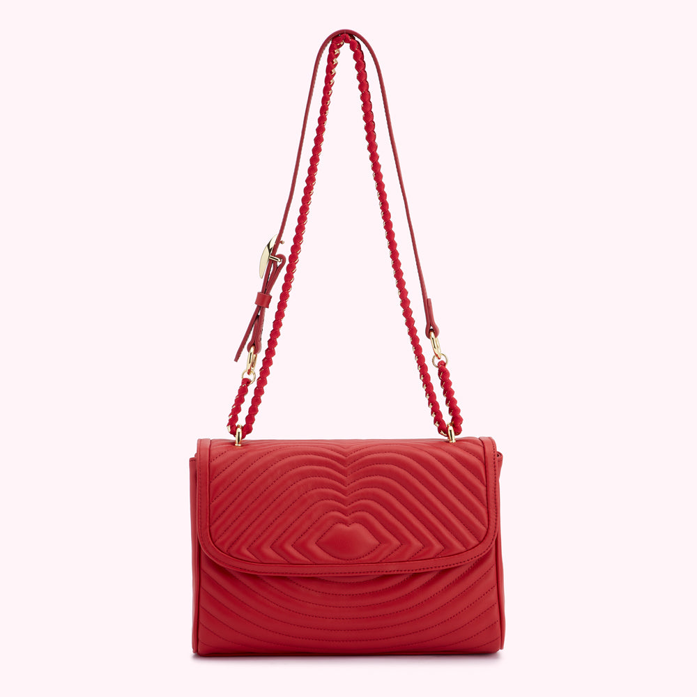 LULU RED LIP RIPPLE QUILTED LEATHER BROOKE CROSSBODY BAG