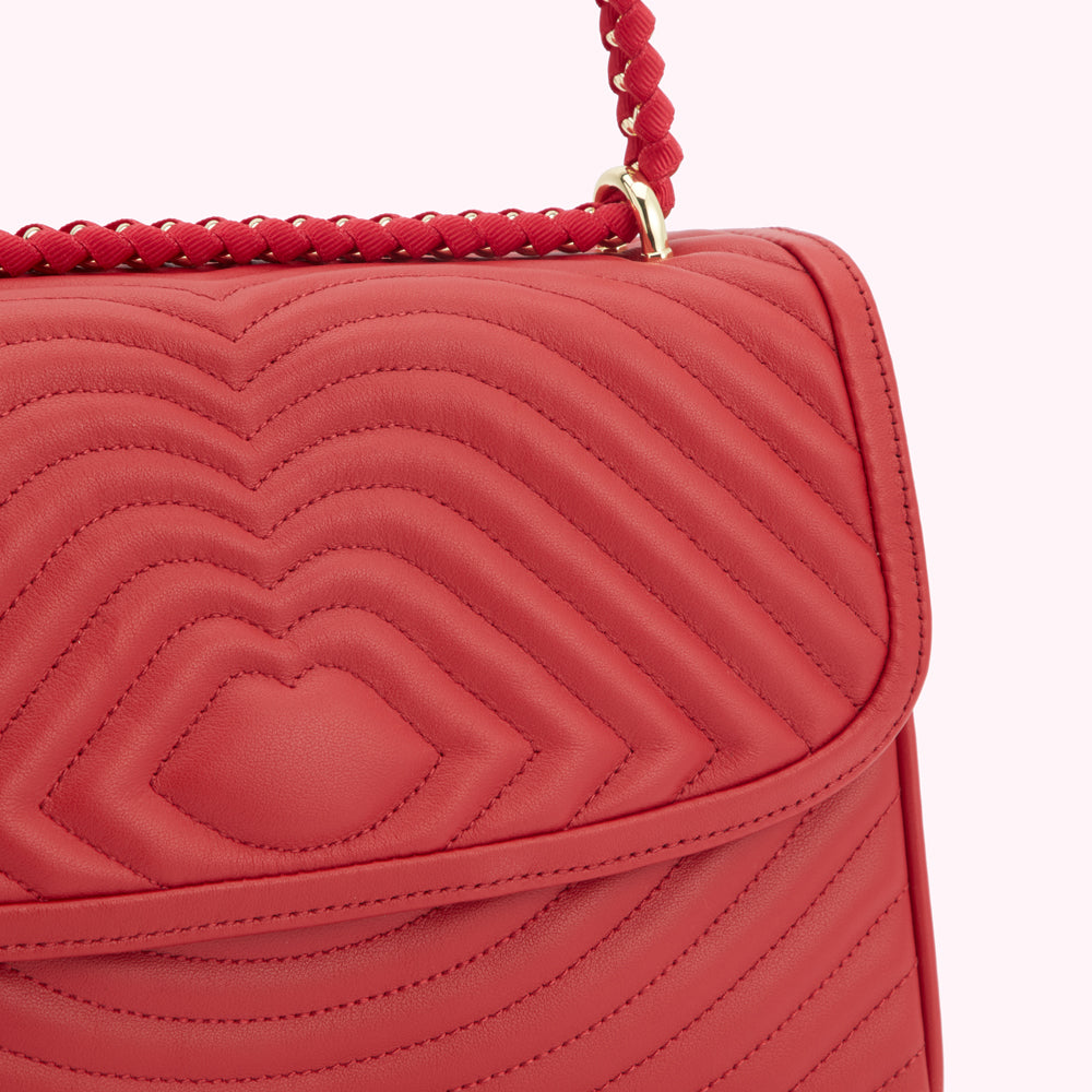 LULU RED LIP RIPPLE QUILTED LEATHER BROOKE CROSSBODY BAG