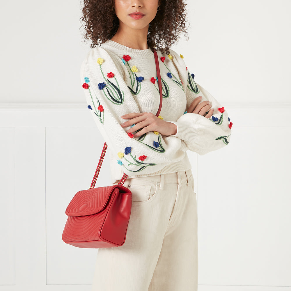 Lulu Red Lip Ripple Quilted Leather Brooke Crossbody Bag