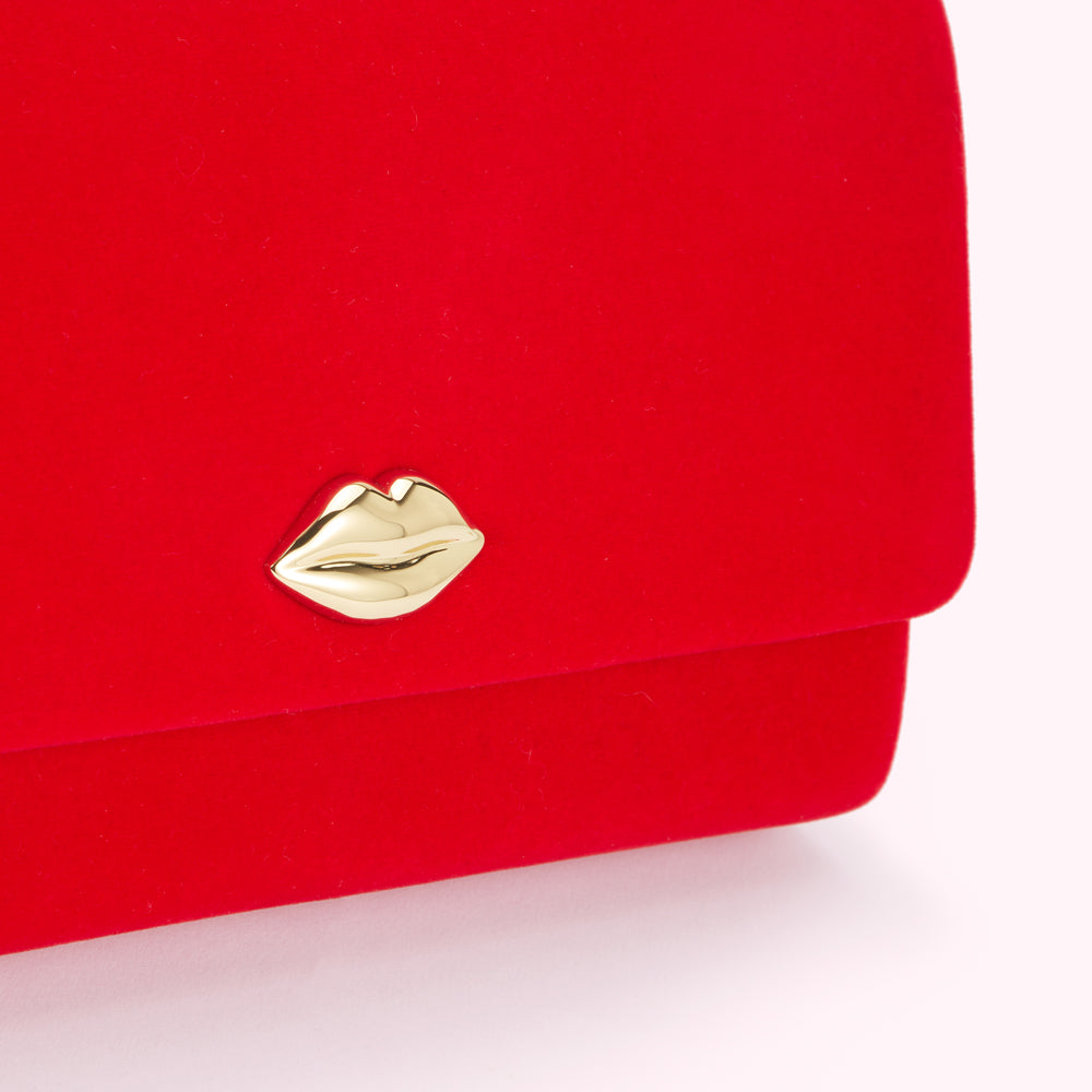 LULU RED SOLID LIP VELVET YUKI CLUTCH BAG