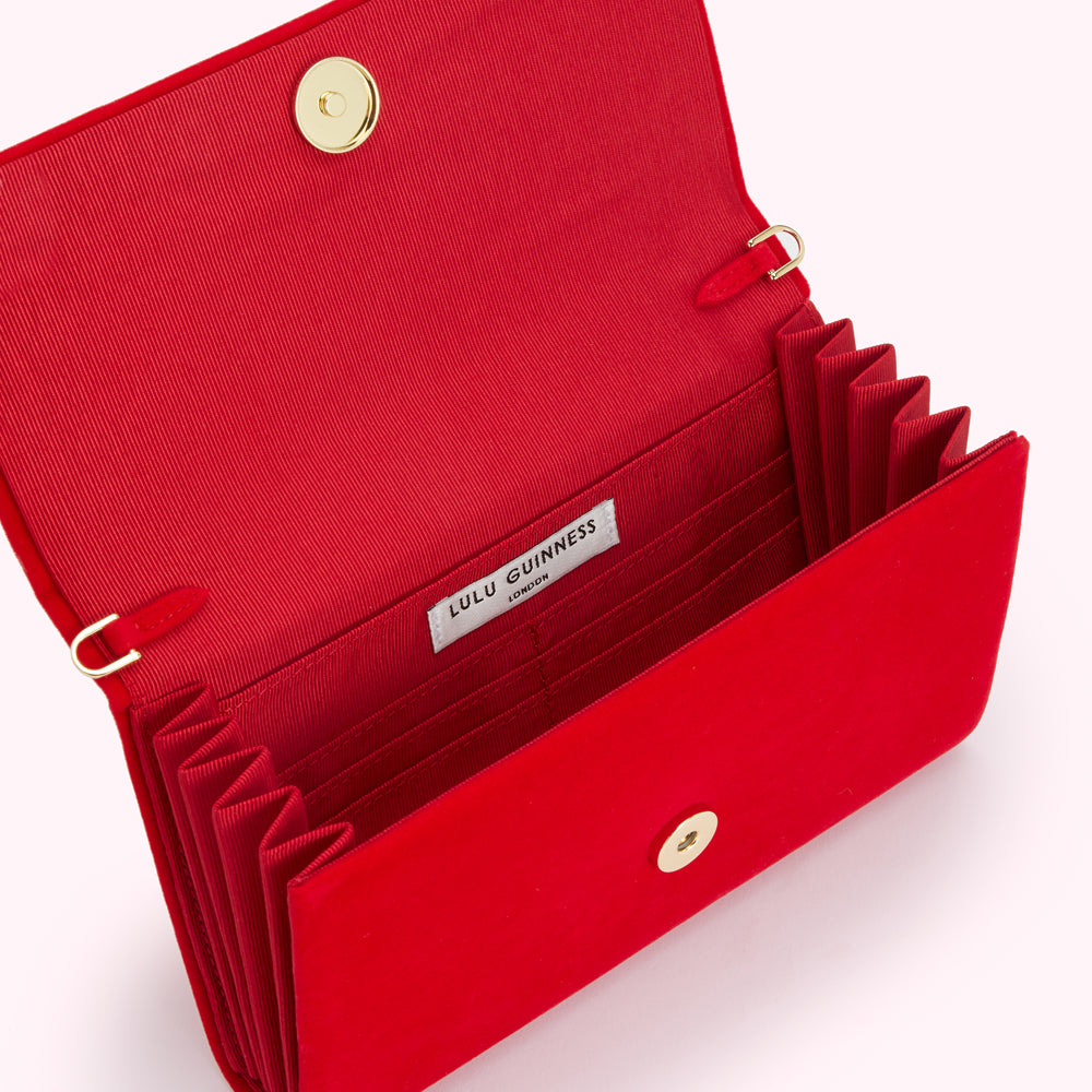 LULU RED SOLID LIP VELVET YUKI CLUTCH BAG