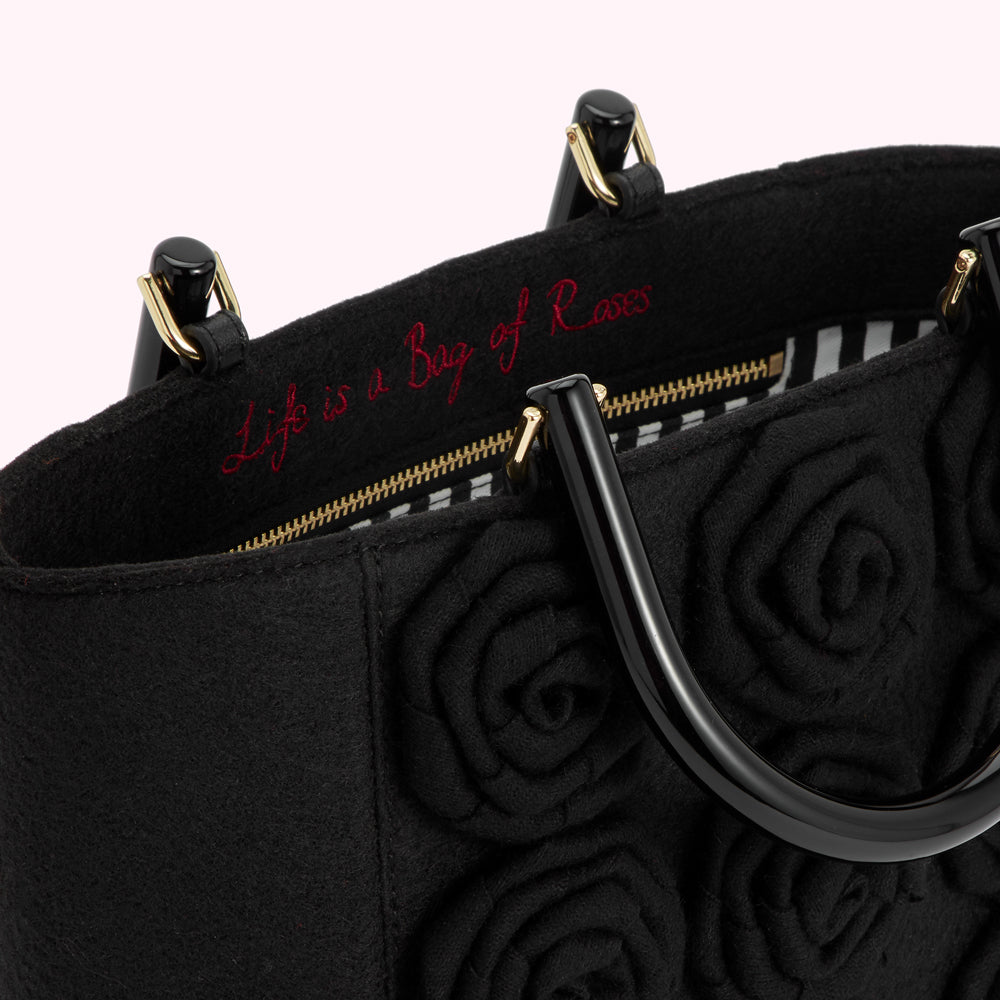 BLACK LIFE IS A BAG OF ROSES BIBI TOTE