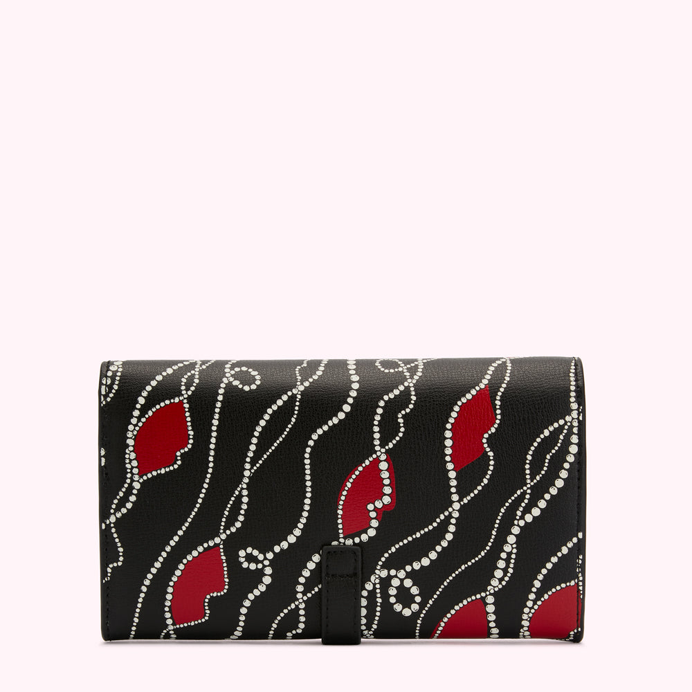 BLACK MULTI PEARLY LIP PRINT JUNIPER CHAIN WALLET