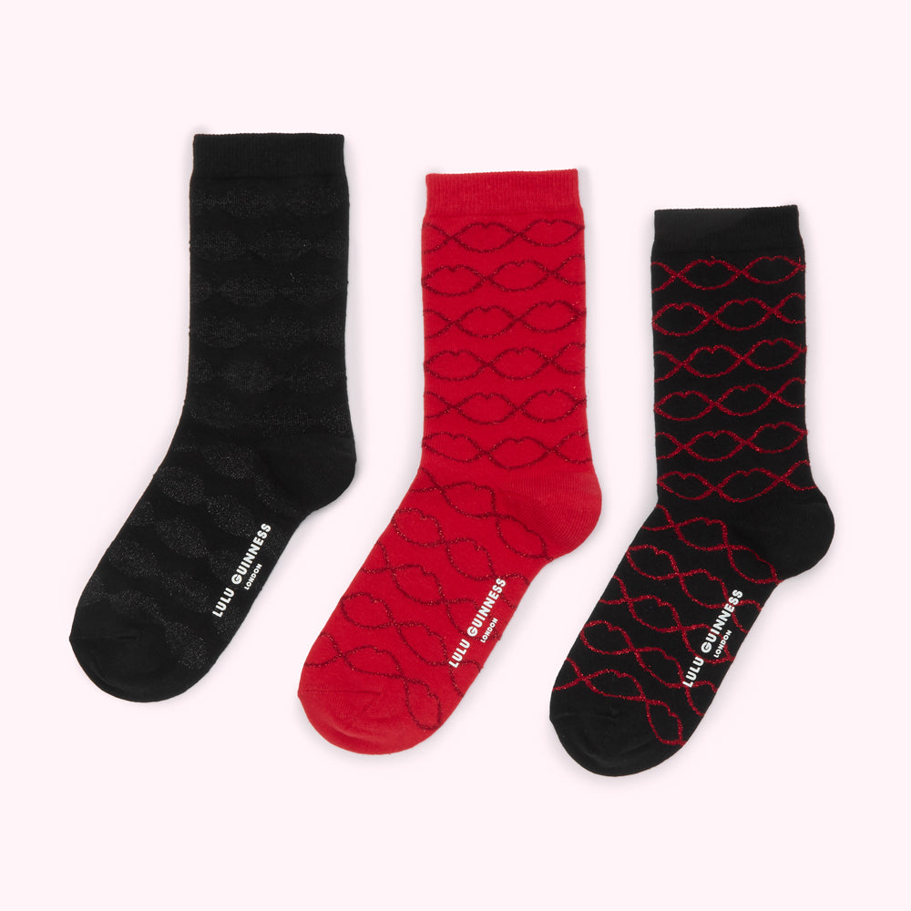 MULTI LUREX LIPS ANKLE SOCKS 3 PAIRS