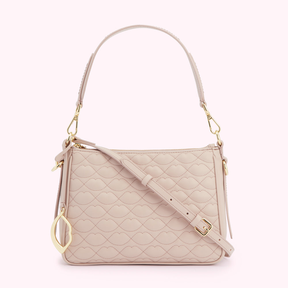 PEBBLE PINK SMALL QUILTED LIP LEATHER CALLIE CROSSBODY BAG