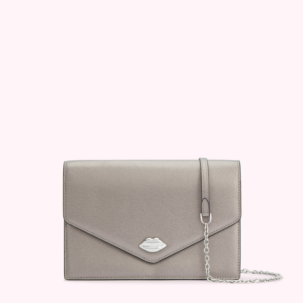 PEWTER TEXTURED LEATHER RUDY CLUTCH BAG