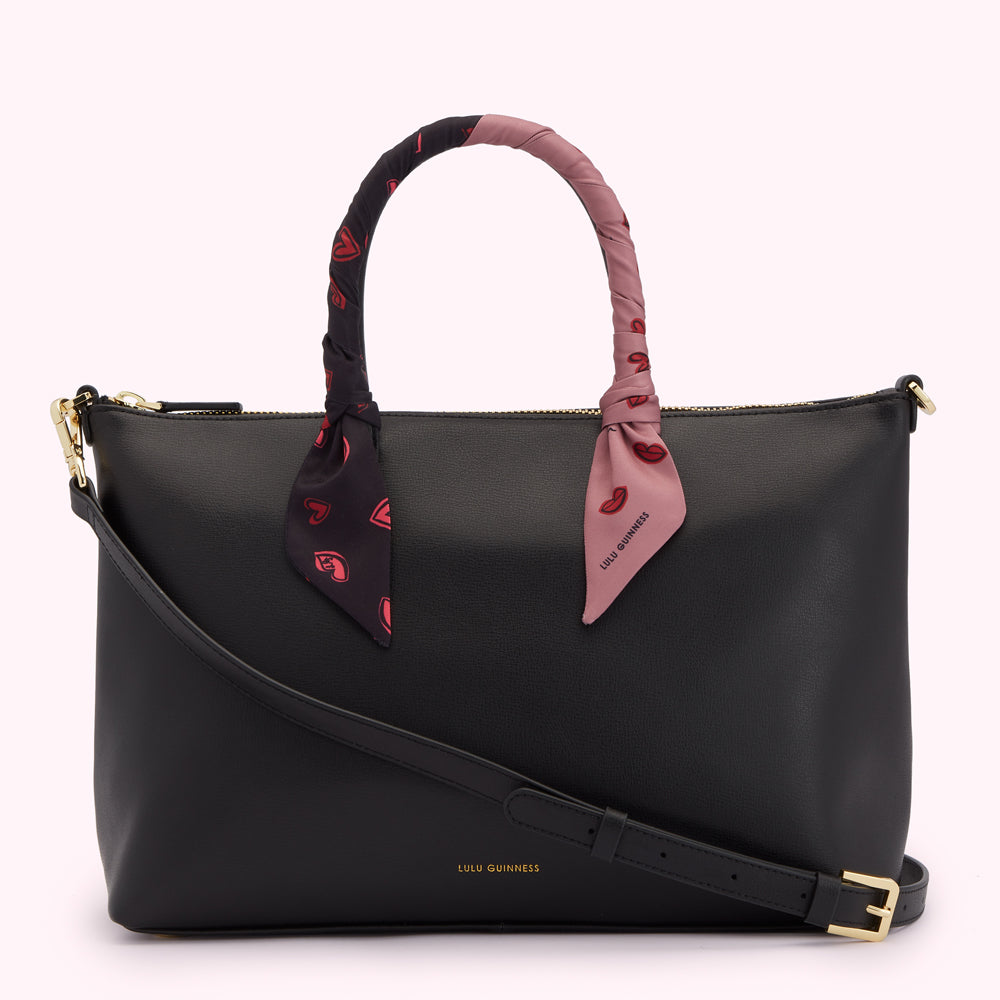 BLACK LEATHER SCARF FRANCES TOTE BAG