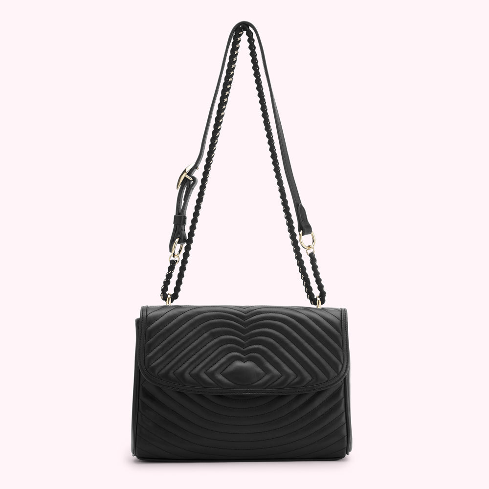 BLACK LIP RIPPLE QUILTED LEATHER BROOKE CROSSBODY BAG