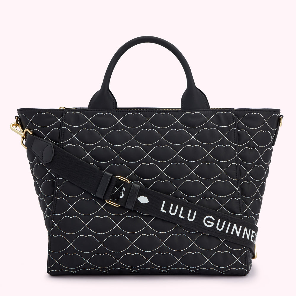 BLACK QUILTED LIPS CARLY TOTE BAG