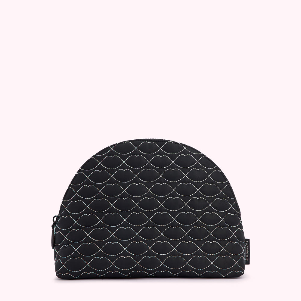 BLACK QUILTED LIPS CRESCENT WASH BAG