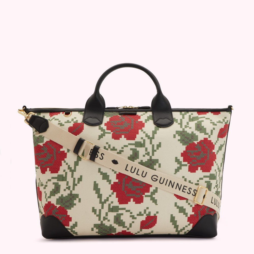 Multi Large Rose Print Poppins Bag | Lulu Guinness