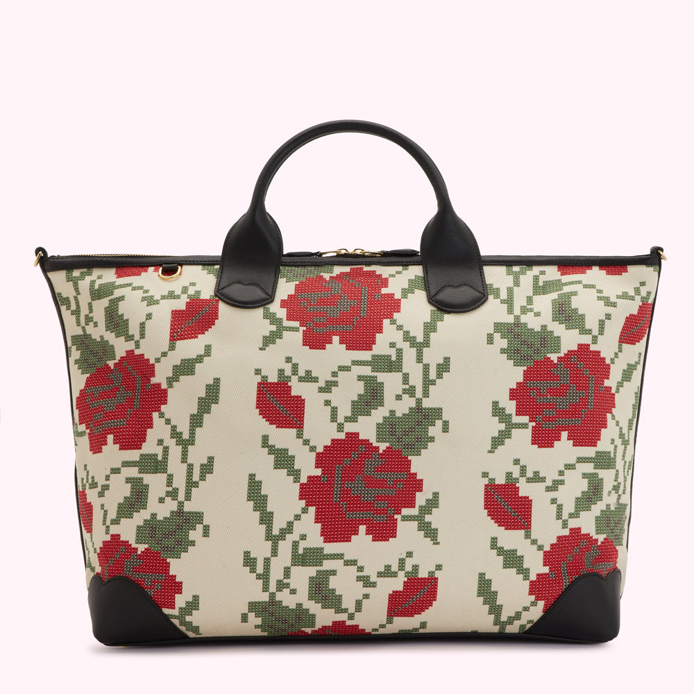 MULTI LARGE ROSE PRINT POPPINS BAG