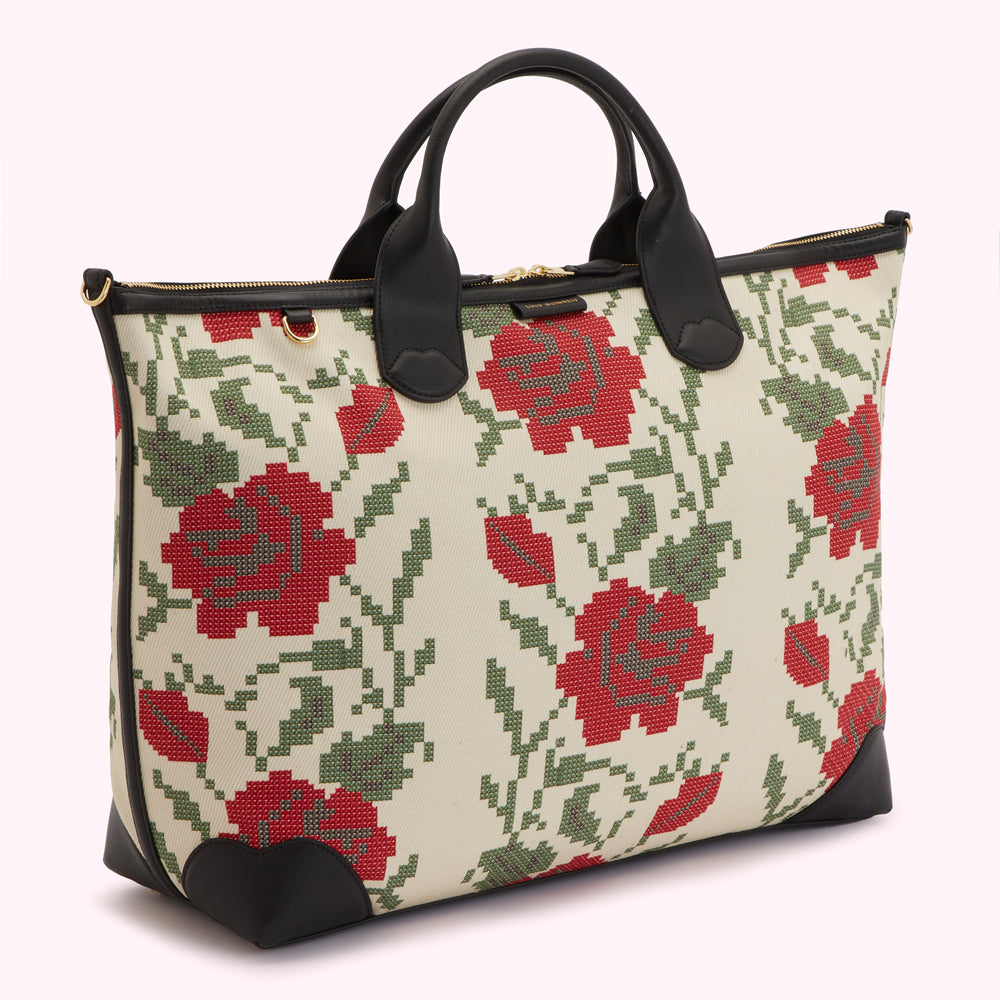 MULTI LARGE ROSE PRINT POPPINS BAG