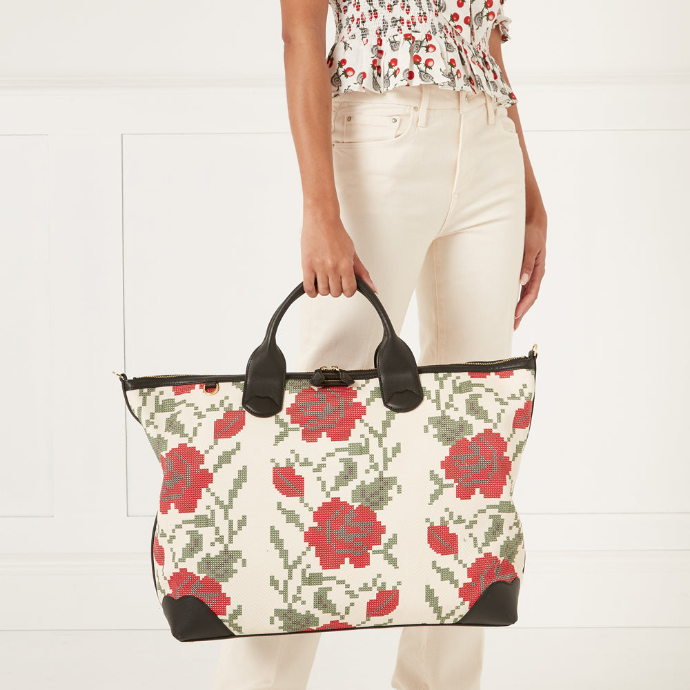 MULTI LARGE ROSE PRINT POPPINS BAG