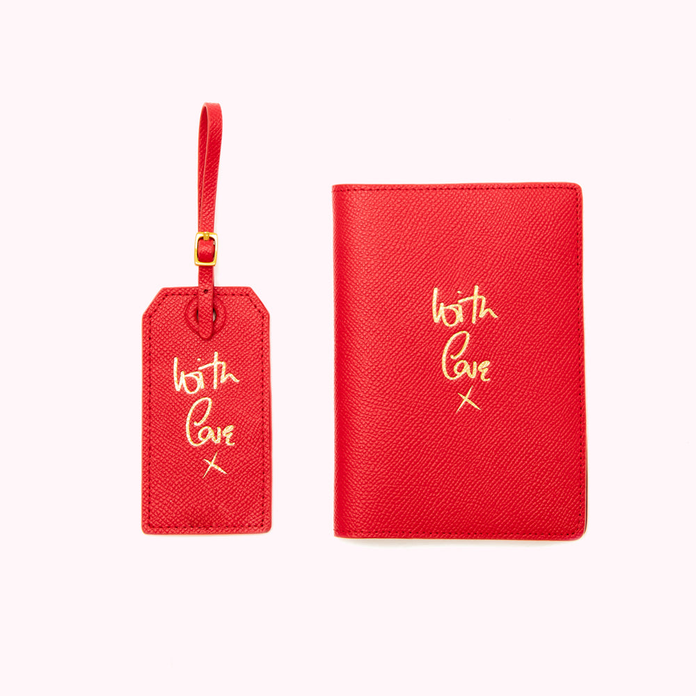 CLASSIC RED LEATHER WITH LOVE TRAVEL SET