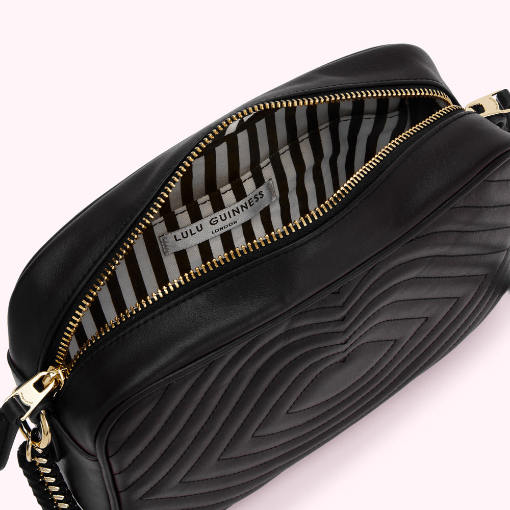 BLACK LIP RIPPLE QUILTED LEATHER BELLA CROSSBODY BAG