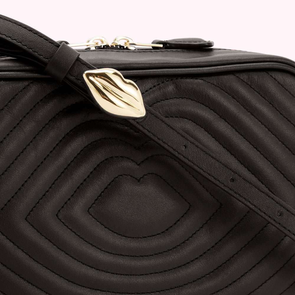 BLACK LIP RIPPLE QUILTED LEATHER BELLA CROSSBODY BAG