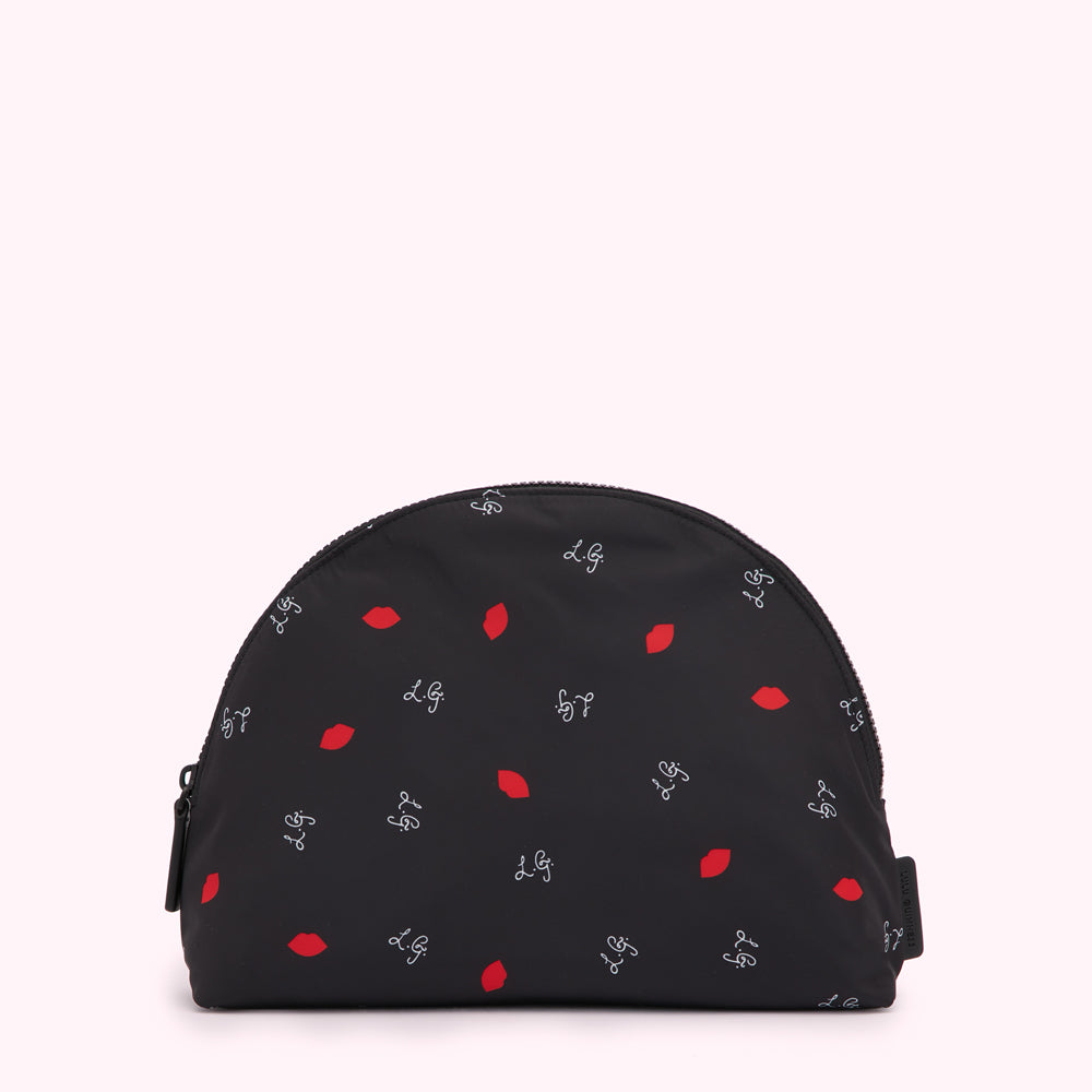 BLACK MULTI LG & LIP PRINT CRESCENT WASH BAG