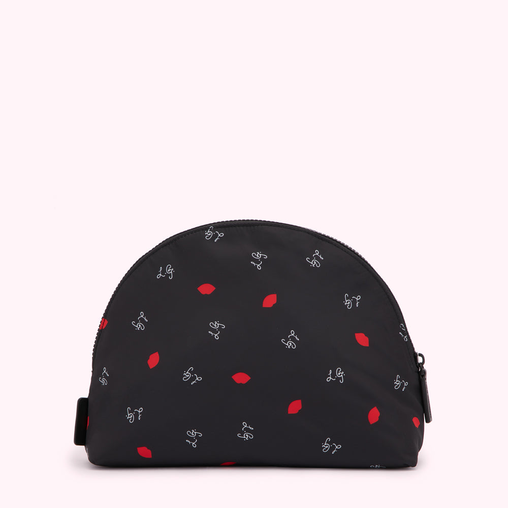 BLACK MULTI LG & LIP PRINT CRESCENT WASH BAG