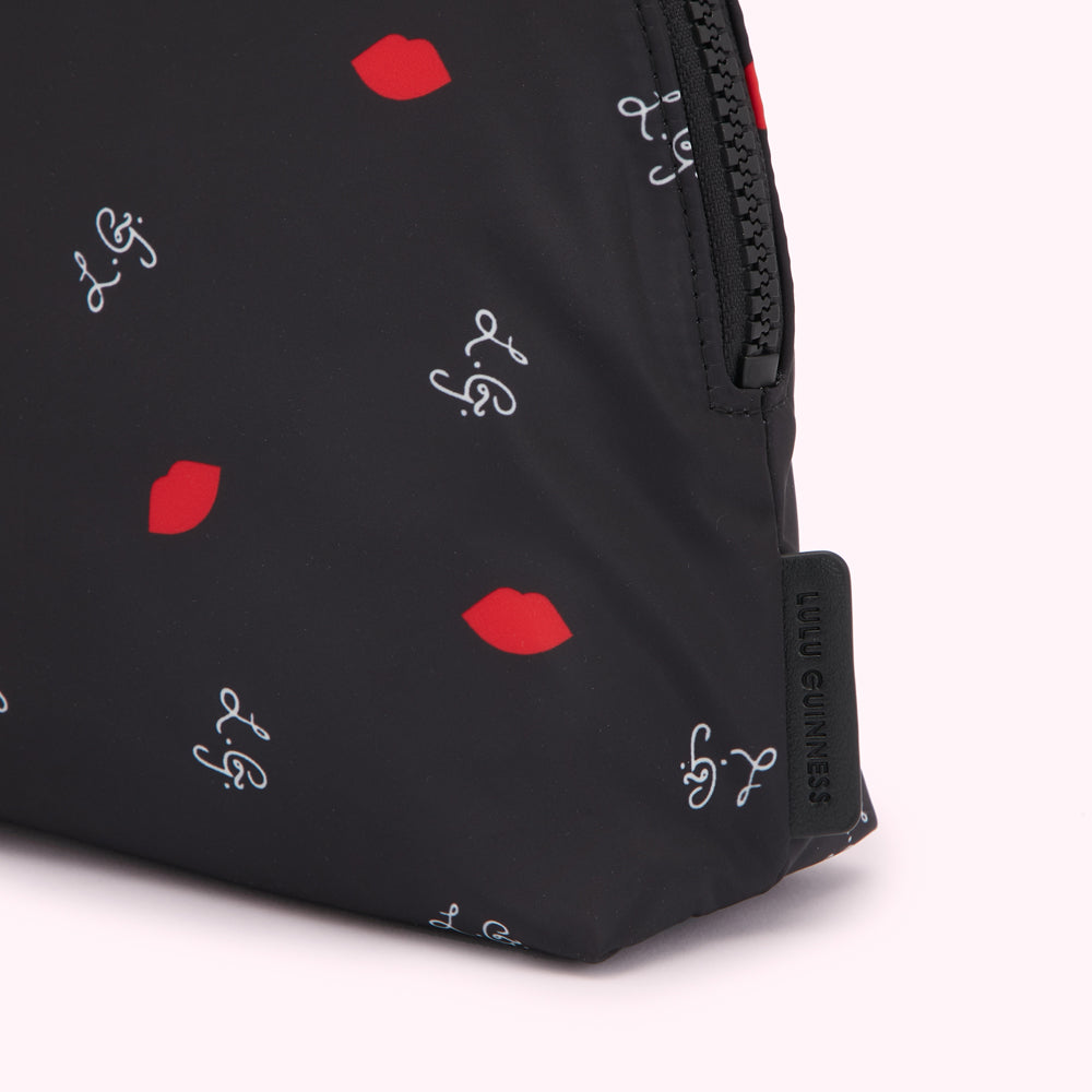 BLACK MULTI LG & LIP PRINT CRESCENT WASH BAG